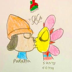 PaRappa and Sunny Funny under the mistletoe