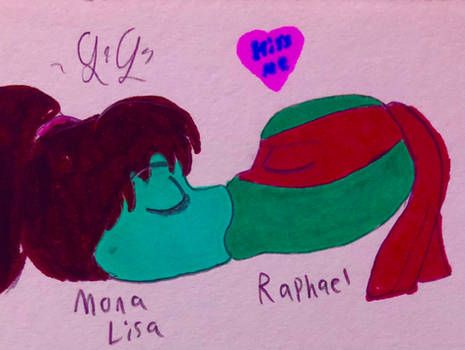 Raphael and Mona Lisa participate in Kiss Me