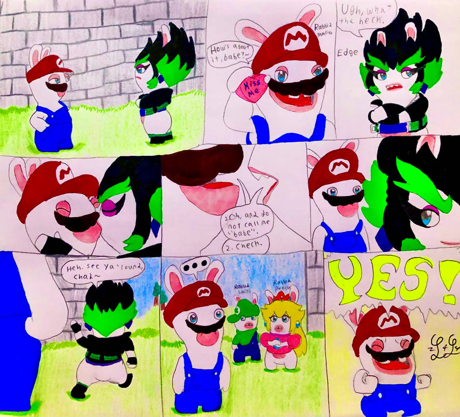 Rabbid Mario and Edge participate in Kiss Me by LugiaLover249 on DeviantArt