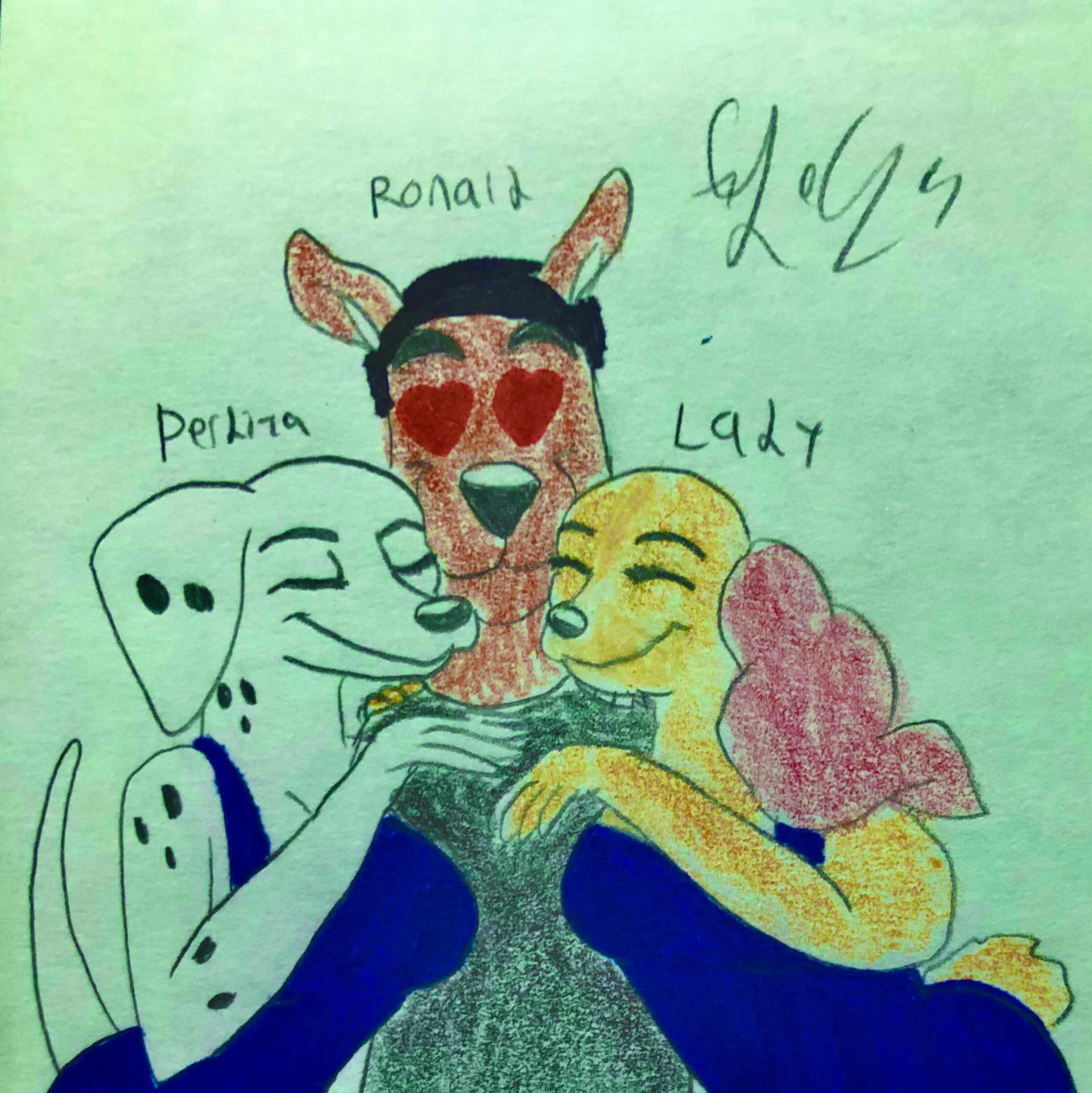 Perdita Ronald cuddled by Lady and Perdita by LugiaLover249 on DeviantArt