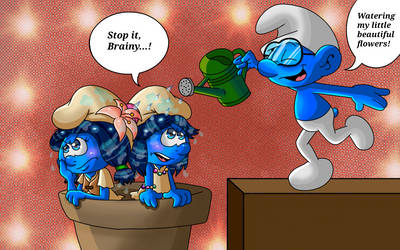 Brainy Smurf Watering His Little Flowers  by TheSmurfNerd