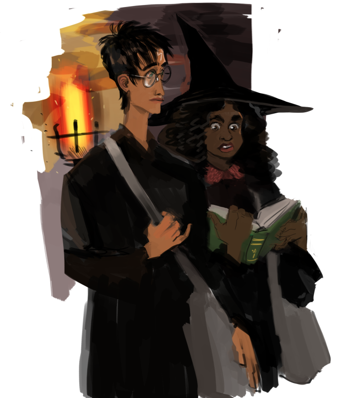 Harry and Hermione between classes