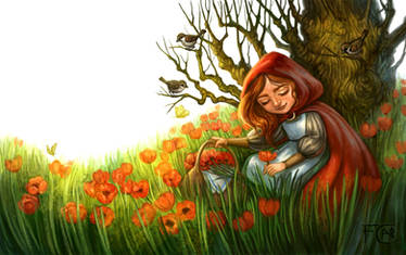 Red Riding Hood Picking Flowers