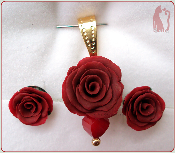 Polymer Clay Red Roses Set