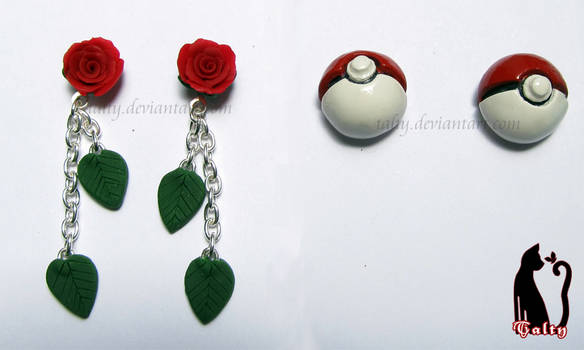 Rose and Pokeball Earrings