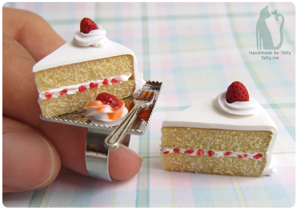 Handmade Strawberry Shortcake Pendant and Ring set