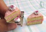 Polymer clay pink rose cake set by Talty