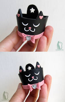 Black cat polymer clay planter