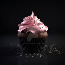 Pink Icing, Chocolate Cupcake [Stock]