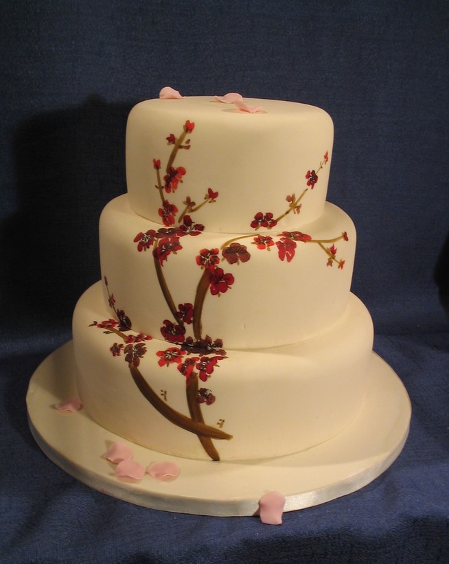 Sumi-e style blossoms on cake