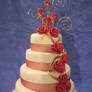 Red fabric rose cake