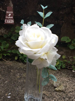 Wafer paper rose and eucalyptus 