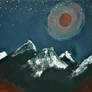 Blood moon and snowy mountains