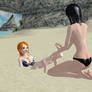 Robin tickles Nami on the beach
