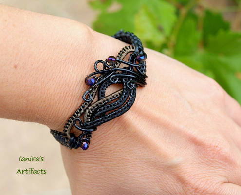 Black wire wrapped leather macrame bracelet