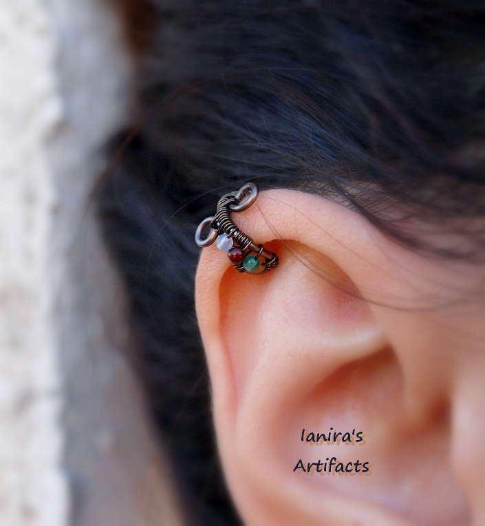 No piercing ear cuff with semiprecious stones