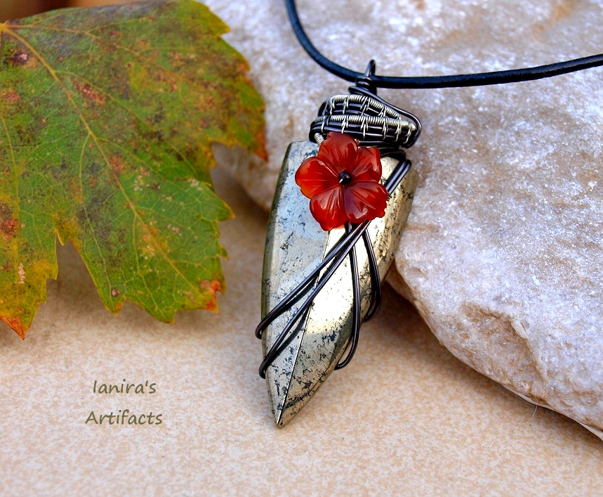 Pyrite arrowhead wire wrapped pendant