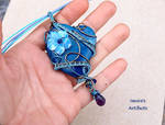 Blue Agate heart wire wrapped pendant by IanirasArtifacts