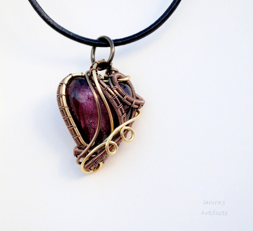 Swirling wires Velvet Purple Arrowhead wire wrapped pendant Electroplated s...