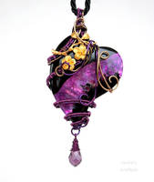 Black and purple wire wrapped agate heart pendant