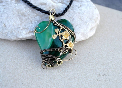 Green heart wire wrapped pendant