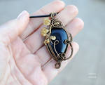 Blue Tiger's eye gemstone wire wrapped pendant