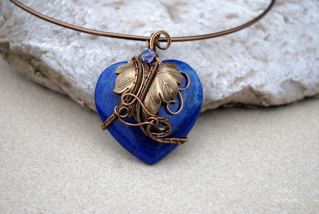 Lapis Lazuli heart shaped wire wrapped necklace by IanirasArtifacts on Devi...