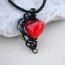 Red Lampwork glass heart wire wrapped pendant