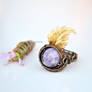 Amethyst wire wrapped ring with brass leaf