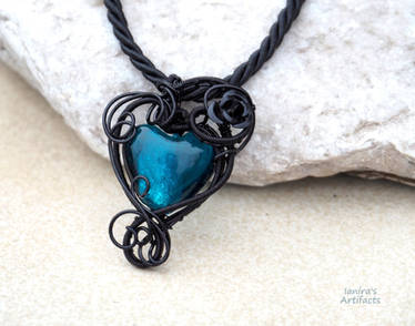 Turquoise lampwork glass wire wrapped pendant