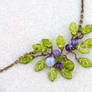 Amethyst statement necklace with green leafs