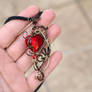 Red heart wire wrapped pendant - ooak