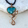 Emerald Green heart wire wrapped pendant - ooak