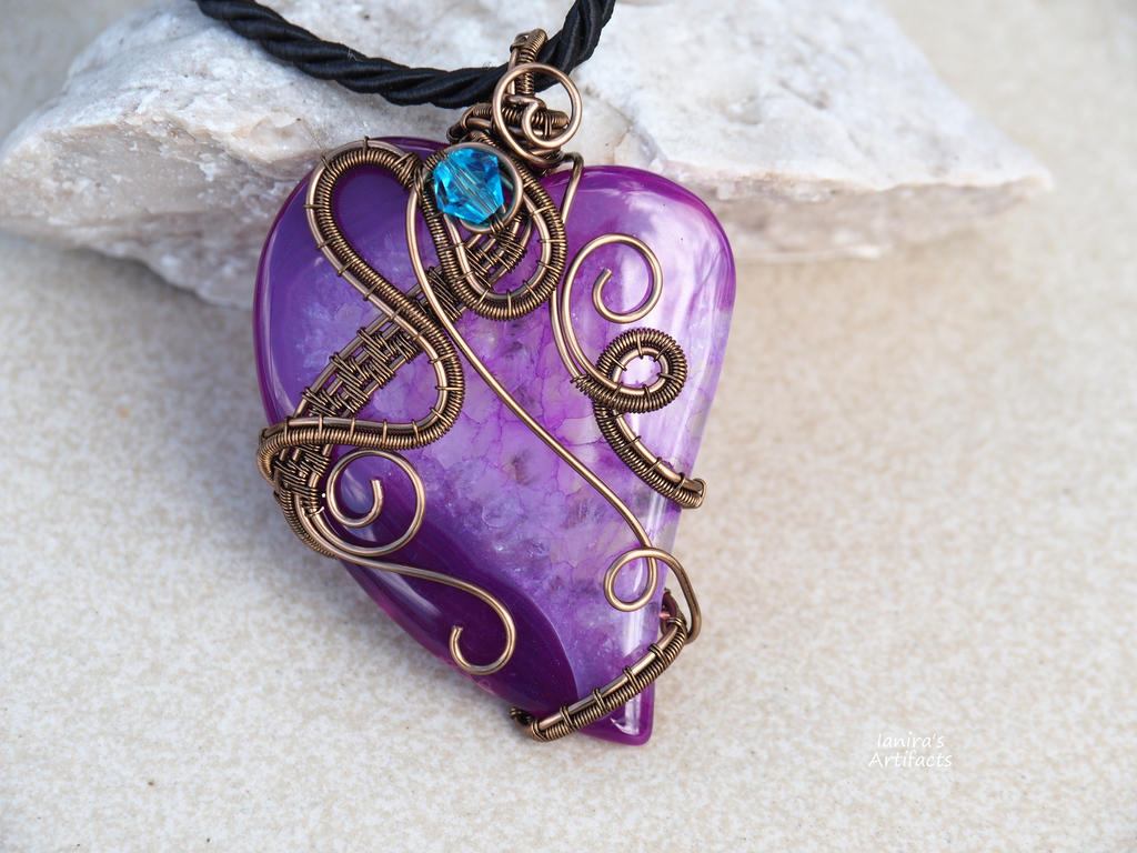 Purple agate wire wrapped heart pendant - OOAK by IanirasArtifacts on ...