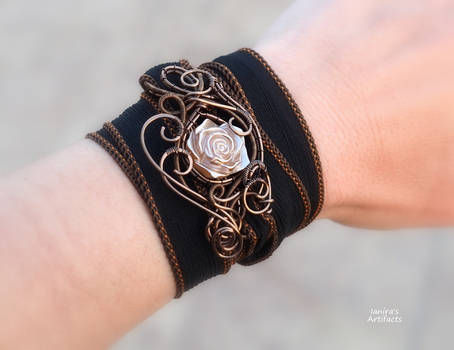 Vintage rose wire wrapped wrist band