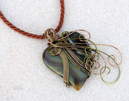 Olive green heart wire wrapped pendant