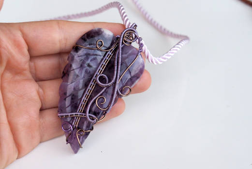 Amethyst leaf wire wrapped pendant