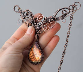 Antiqued copper wire wrapped necklace