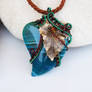 Green agate heart pendant with leaf
