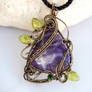Amethyst teardrop with green leaves