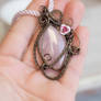 Rose Quartz wire wrapped pendant with pink rose