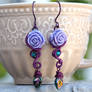 Purple rose wire wrapped long earrings