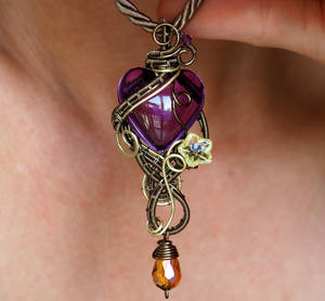 Purple heart wire wrapped pendant