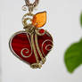 Carnelian heart pendant with leaf