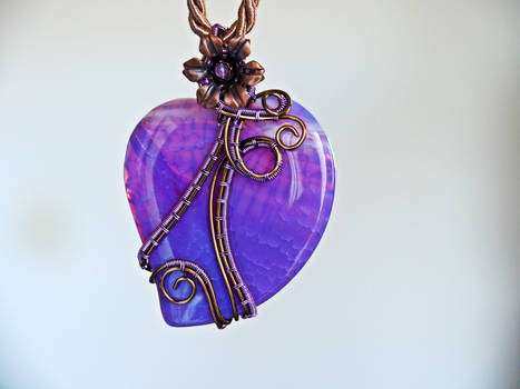 Purple gem heart pendant with copper flower