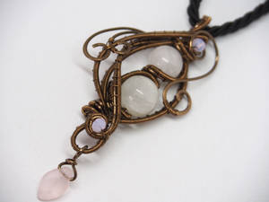 Moonstone pendant with frost pink leaf
