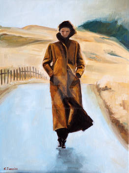 Oil painting - Woman walking - Autumn theme