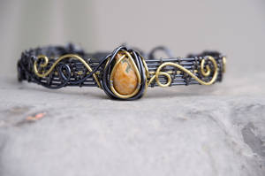 Ocean Jasper wire wrapped wrist cuff bracelet