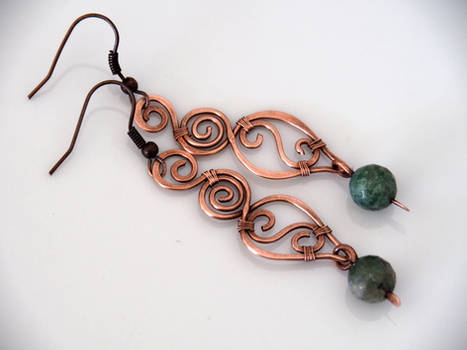 Copper wire and Indian Agate earrings