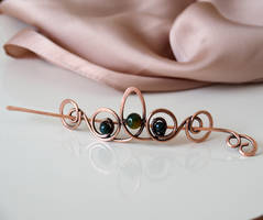 Copper hair barrette with Indian Agate beads